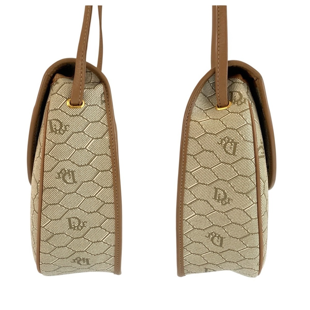 Christian Dior Vintage Honeycomb Pattern Beige Brown Leather Shoulder Bag/Pou... - Picture 6 of 8